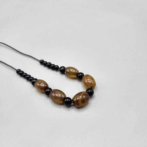 Beaded Choker Necklace Black Brown Strung Y2K Boho Gradient 15.5" - Picture 5 of 6
